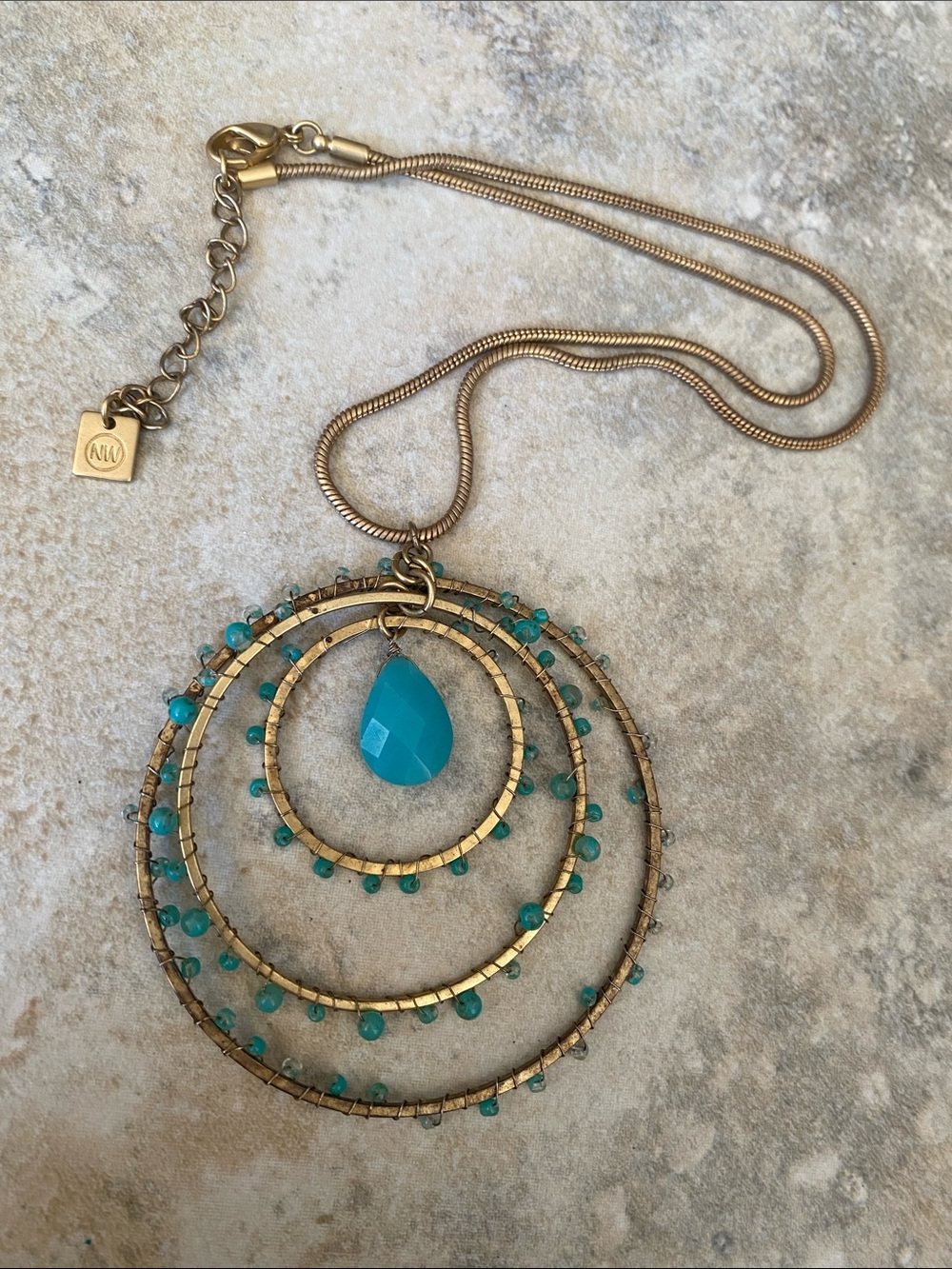Nine West Gold-Tone Necklace with Teal Teardrop Pendant